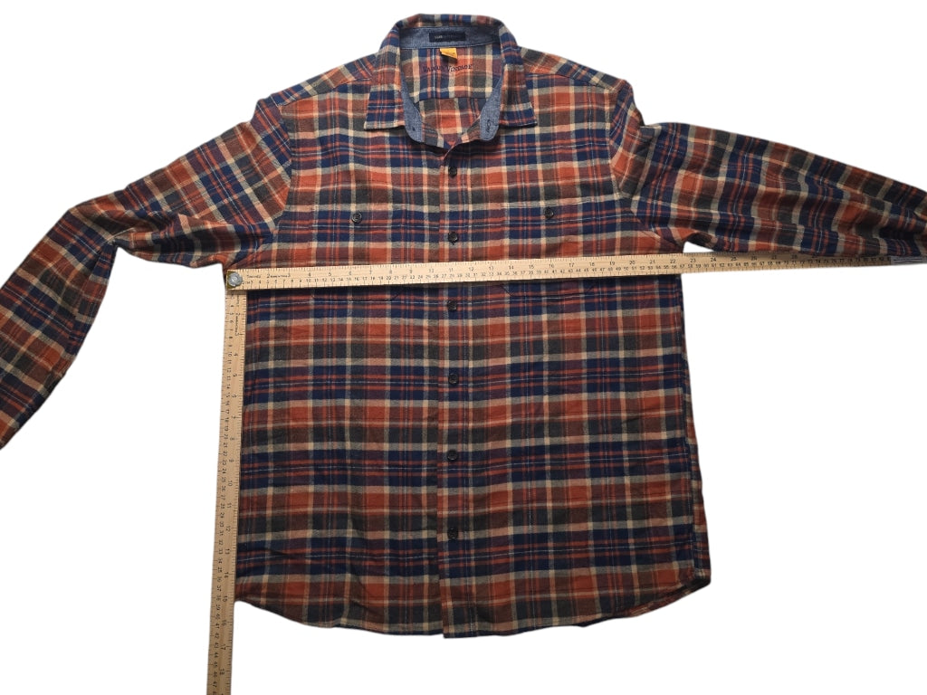Men's Tailor Vintage Luxe Performance Flannel Shirt Medium Orange Blue Plaid L
