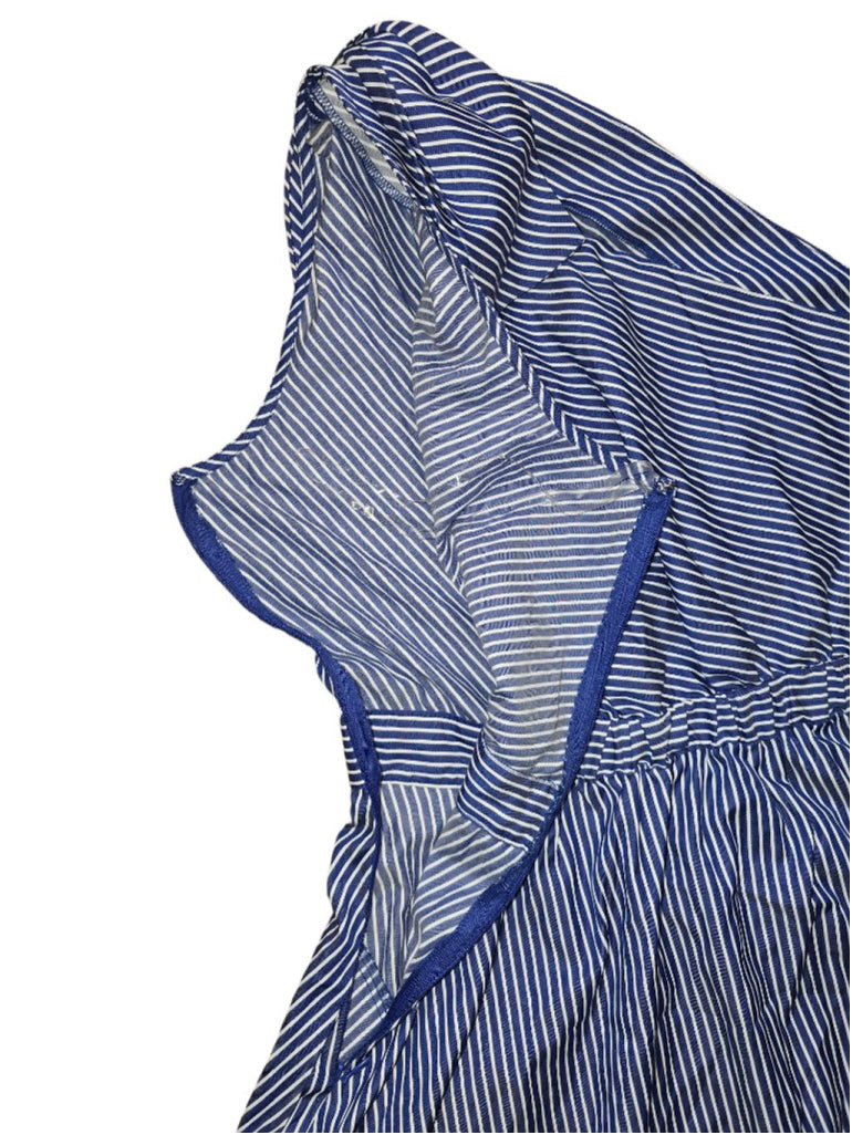 Women ECI Dress Blue White Striped Size 10 One Shoulder Bow Detail Fit & Flare
