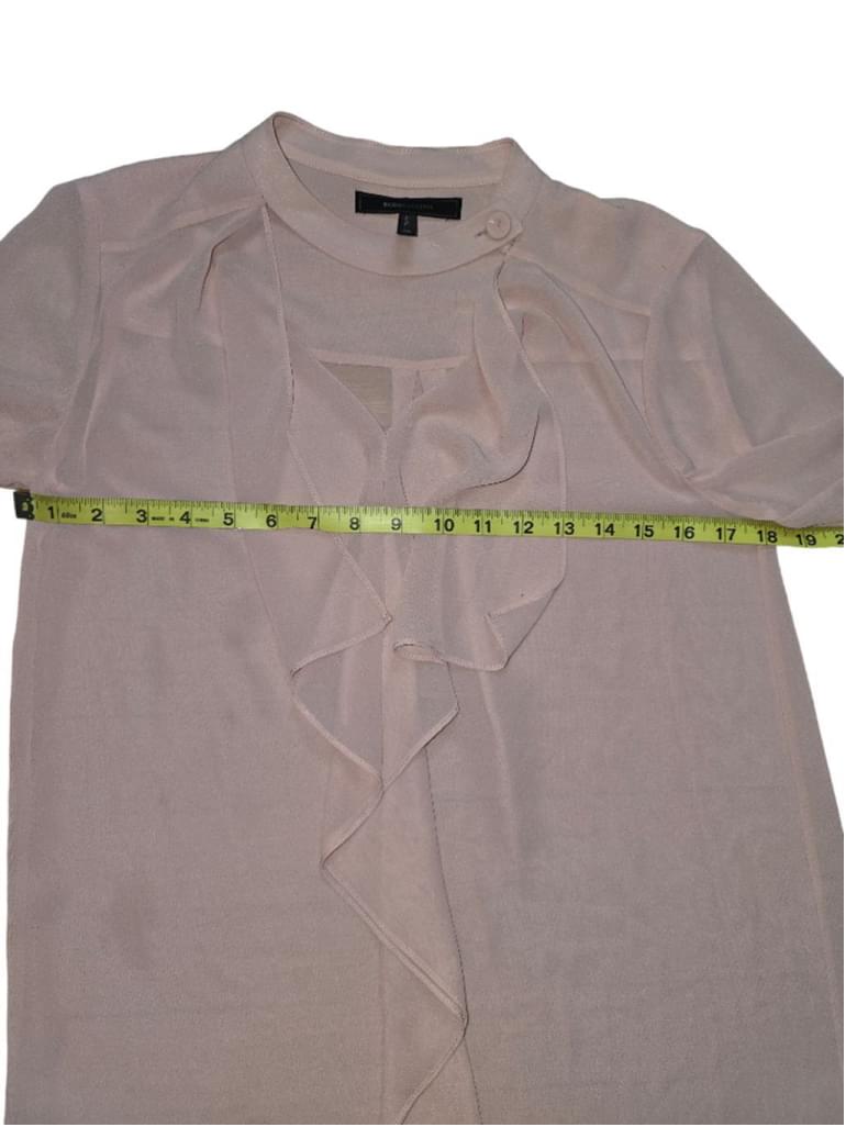 Women's BCBGeneration Pink Ruffle Trim Sheer Blouse Size XS Tunic Ruffle Top