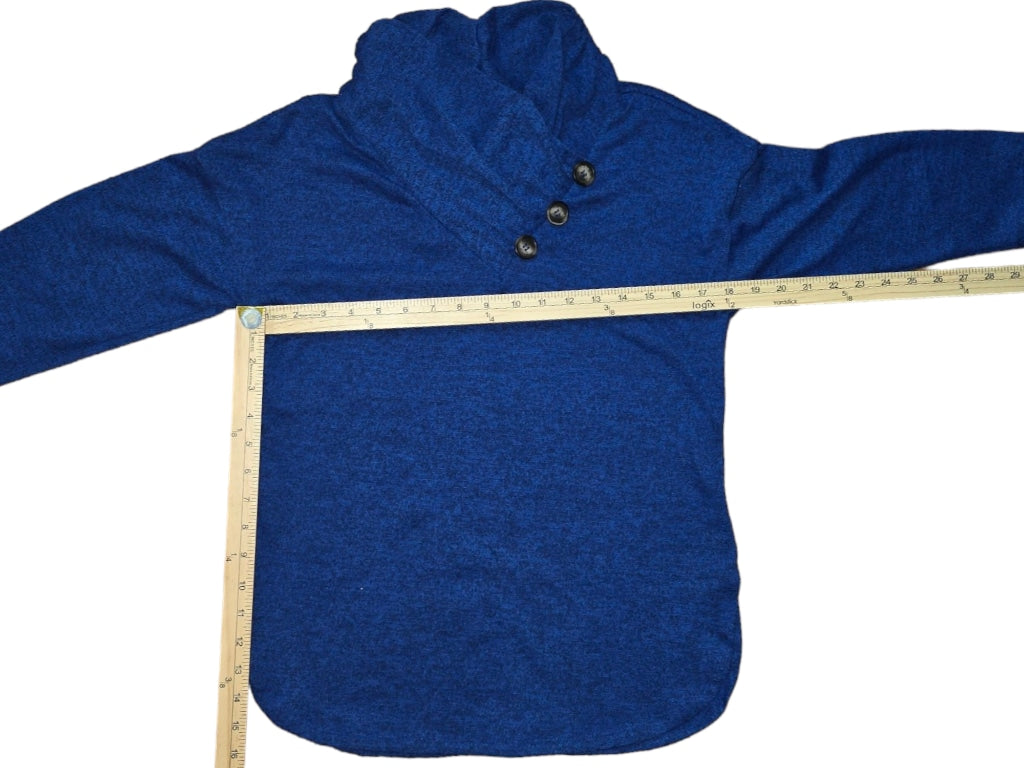 Women's NY Collection Blouse PM Blue Petite 3/4 Sleeve Crossover Cowl Neck Top