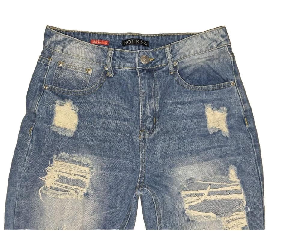 Hot Kiss Ultra Distressed High Rise Mom Jeans Size 7 Frayed Hem