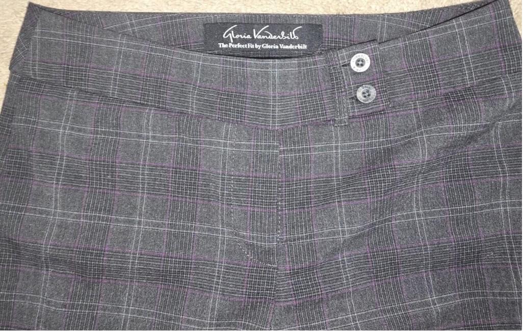 Gloria Vanderbilt Gray Purple Plaid Slacks Straight Leg Pants SZ 6