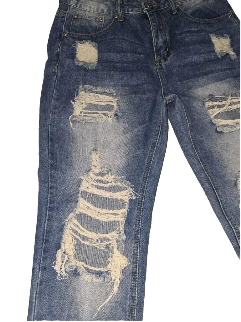 Hot Kiss Ultra Distressed High Rise Mom Jeans Size 7 Frayed Hem