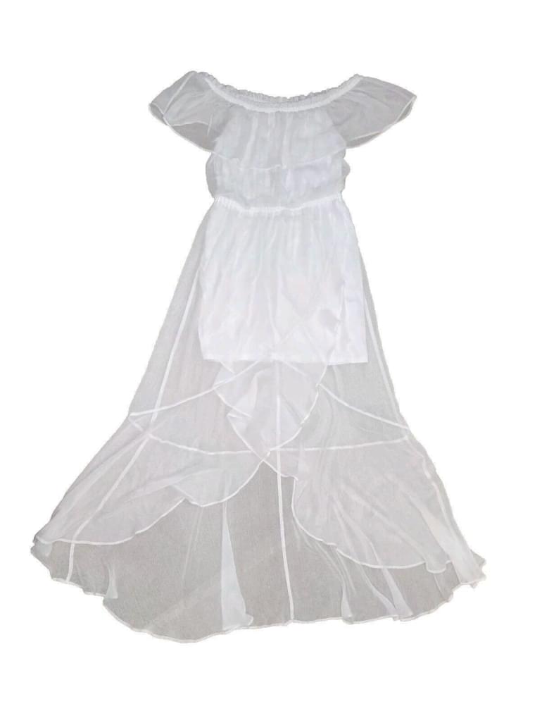 Express White Off Shoulder High Low Ruffle Sheer Lined Dress Medium Summer Beach