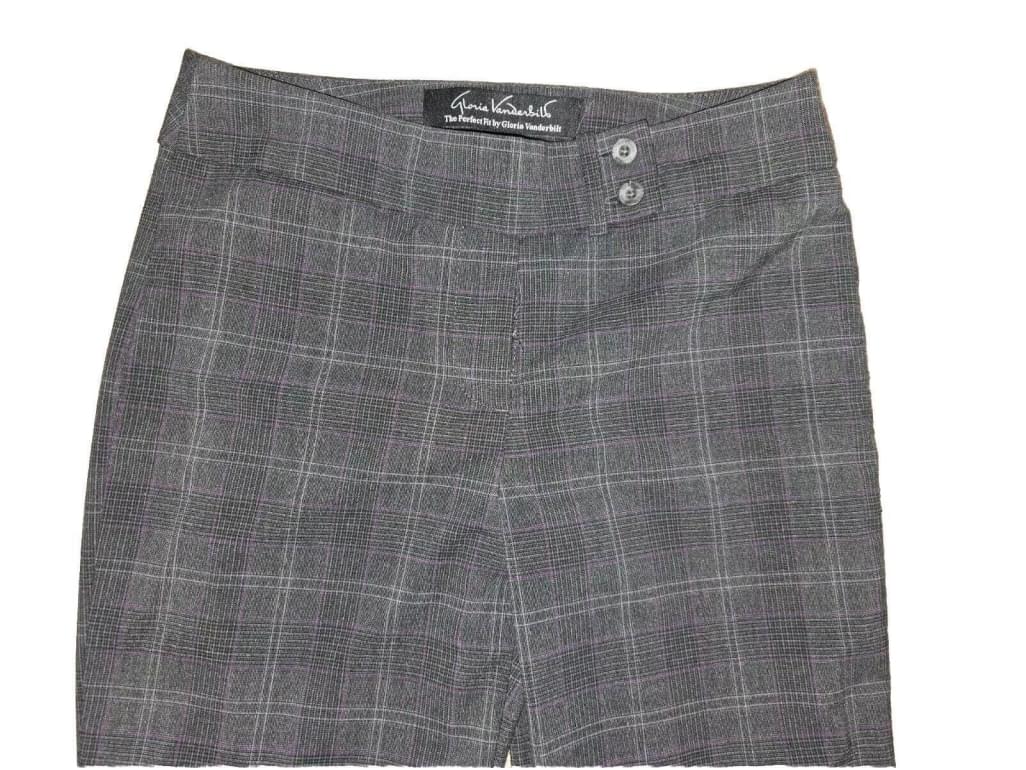 Gloria Vanderbilt Gray Purple Plaid Slacks Straight Leg Pants SZ 6