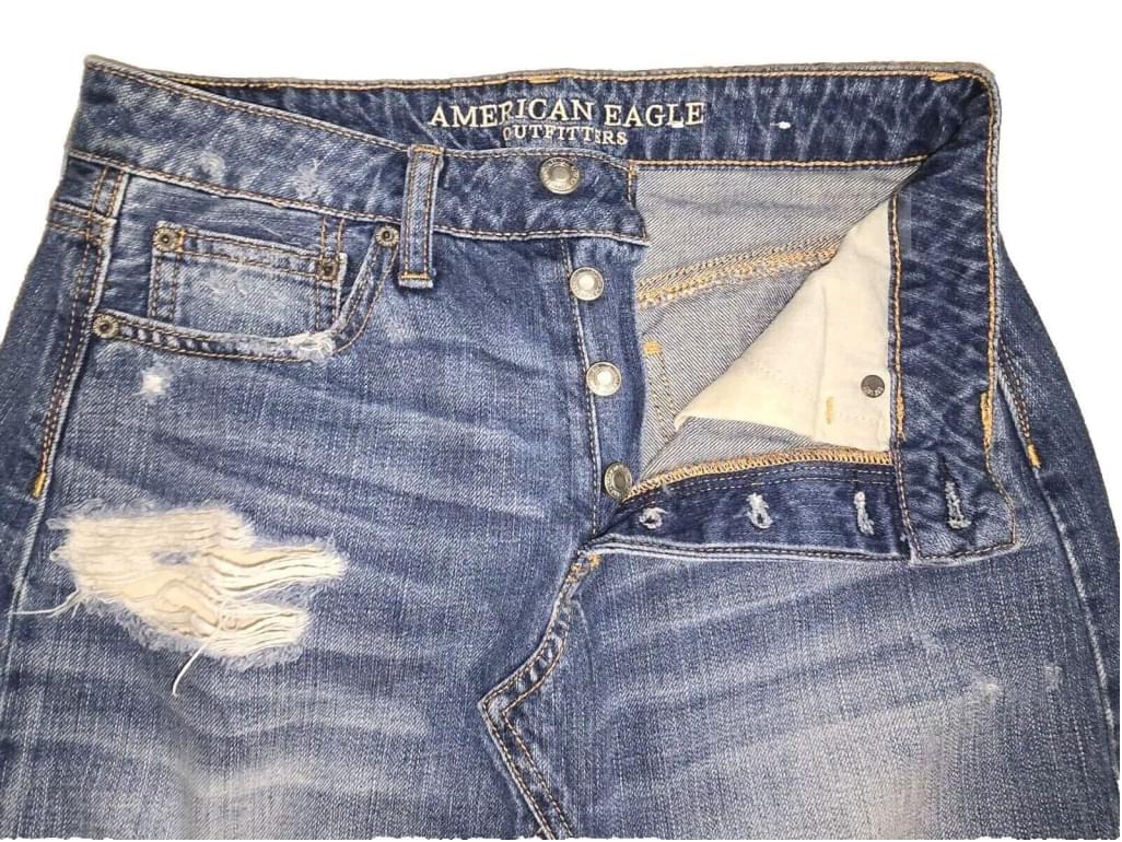 VTG Y2K American Eagle Button Fly Jean Skirt Size 2 Distressed Denim