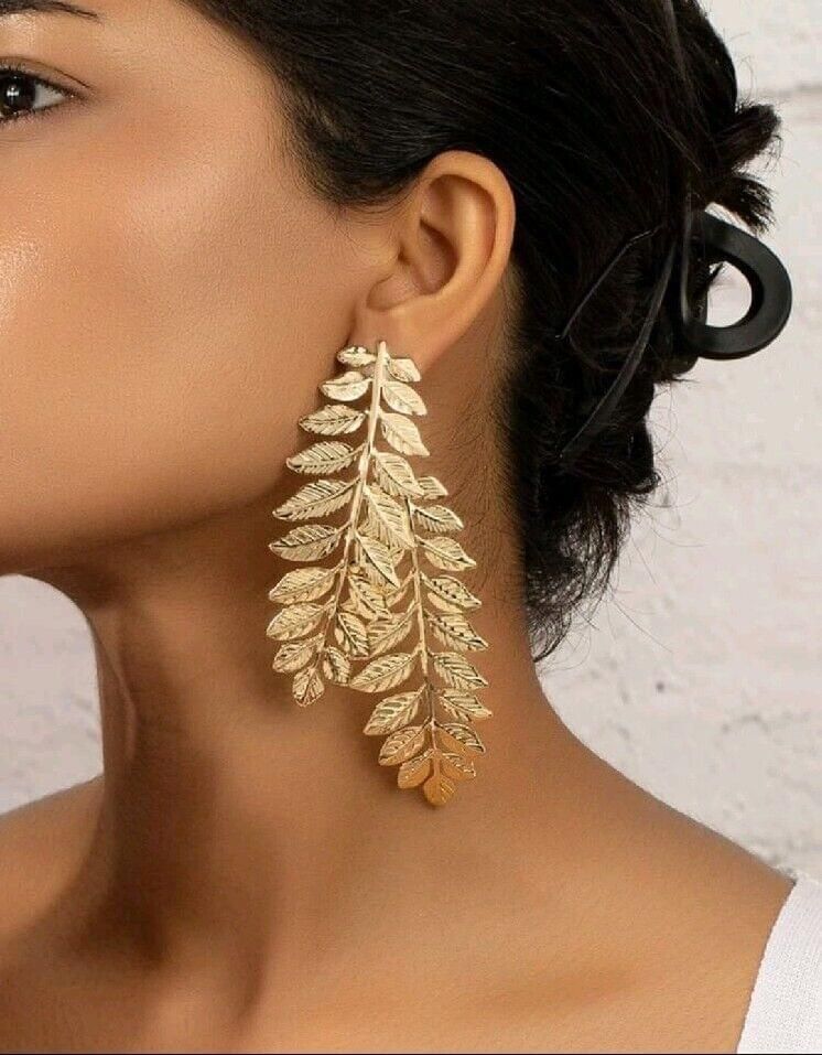 Fashion Gold Sun Goddess Leaf Vintage Style Bohemian Earrings Statement Large