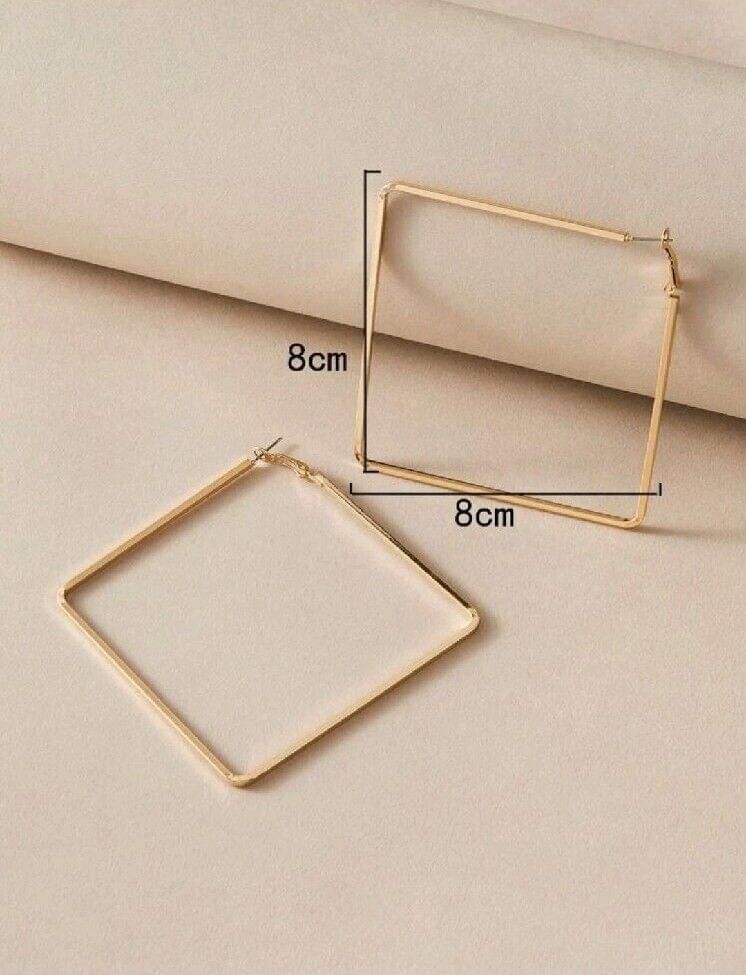 NEW Gold Metal Boho Geometric Square Hoop Statement Fashion Earrings Large