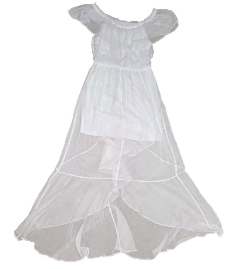 Express White Off Shoulder High Low Ruffle Sheer Lined Dress Medium Summer Beach