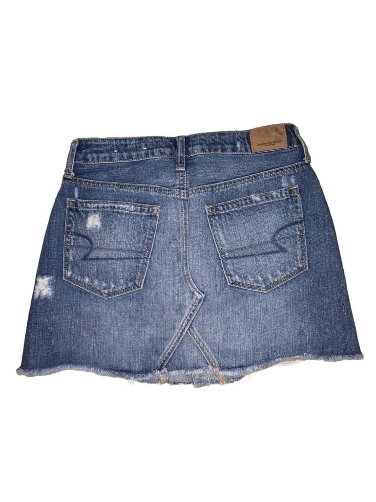 VTG Y2K American Eagle Button Fly Jean Skirt Size 2 Distressed Denim