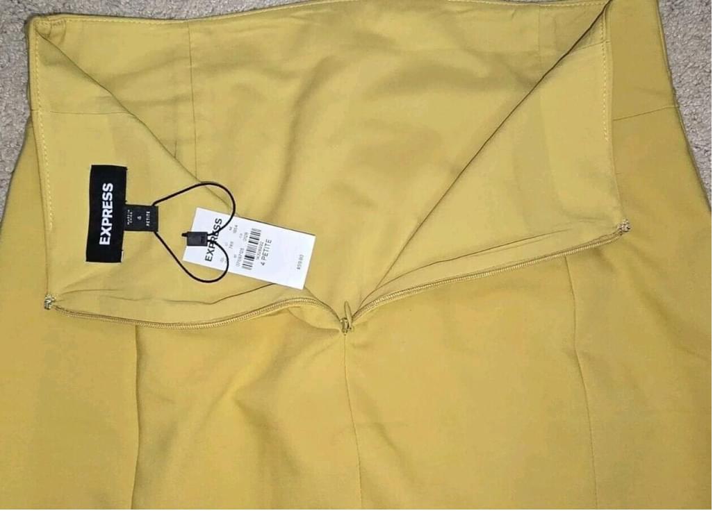 NWT Express Mustard Yellow Zip Back Pencil Skirt 4P *MSRP $60*
