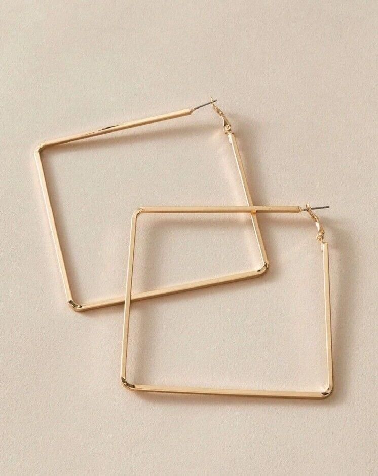 NEW Gold Metal Boho Geometric Square Hoop Statement Fashion Earrings Large
