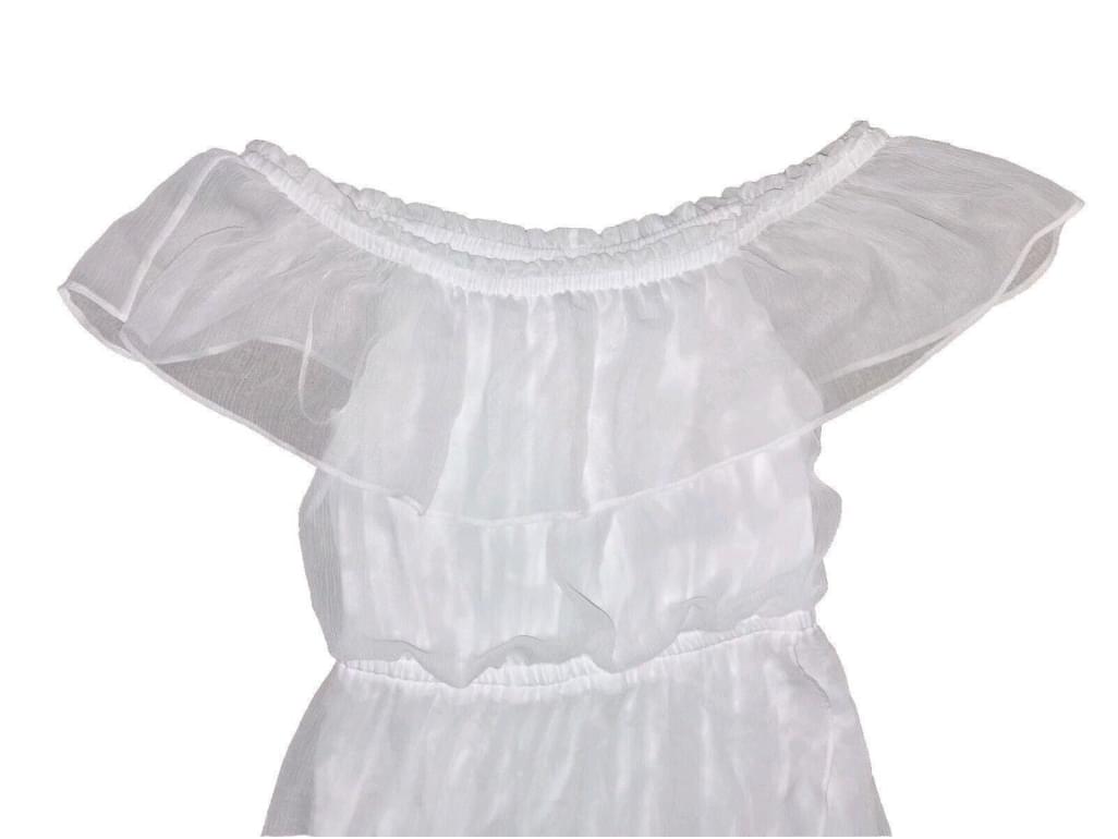 Express White Off Shoulder High Low Ruffle Sheer Lined Dress Medium Summer Beach