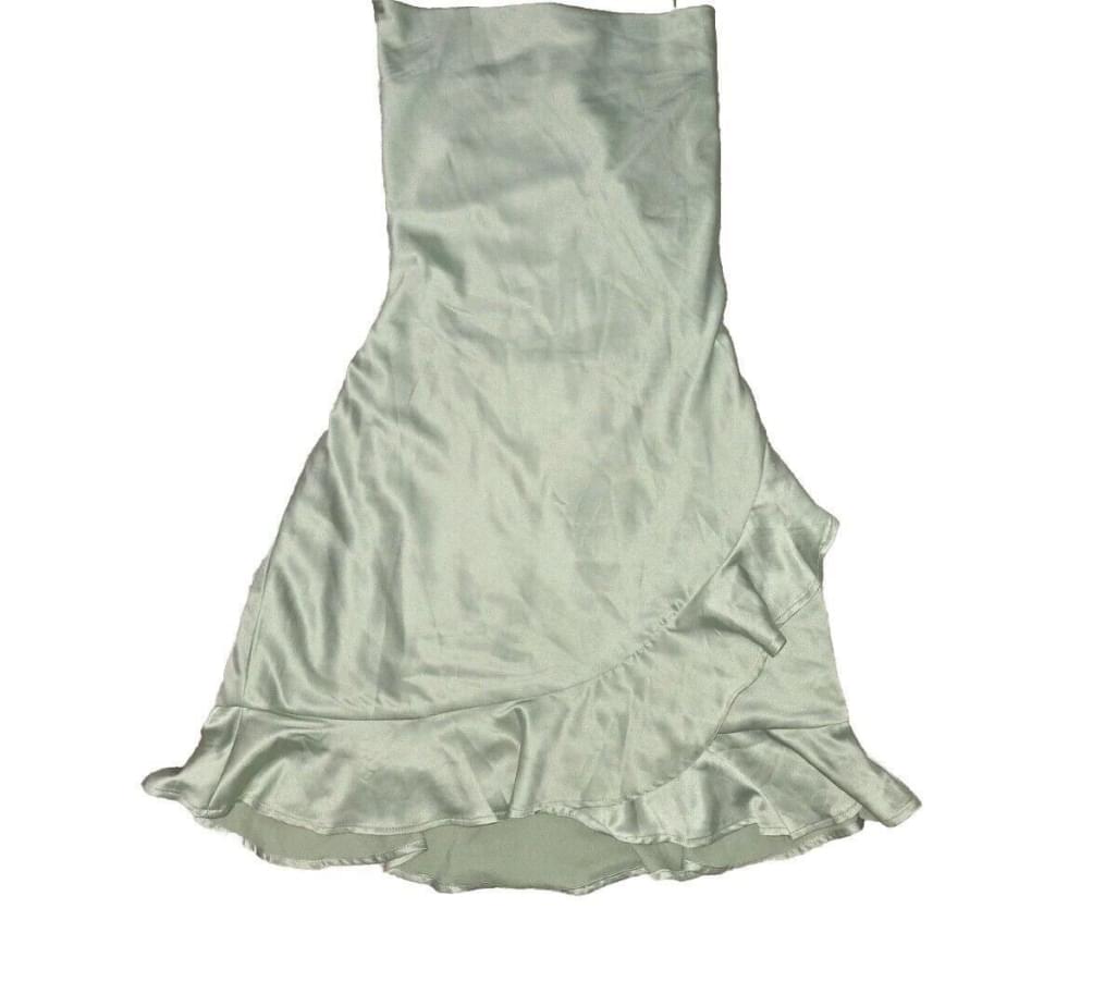 Princess Polly Darian Open Back Sage Green Ruffle Mini Dress SZ 4 Side Zip
