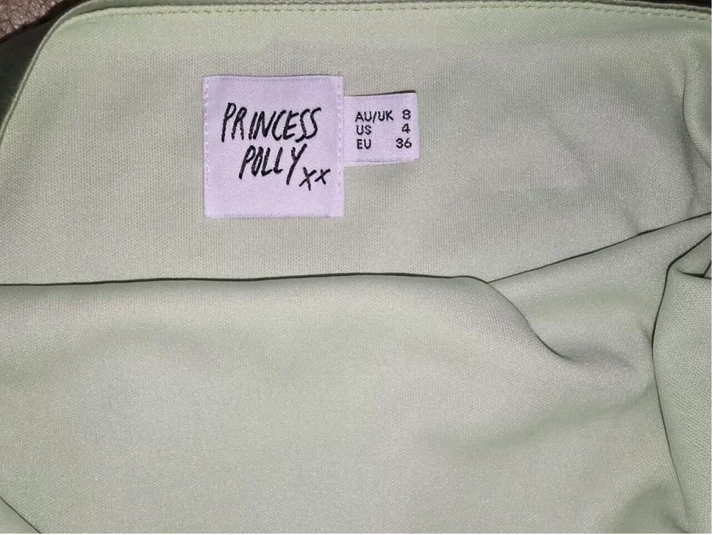Princess Polly Darian Open Back Sage Green Ruffle Mini Dress SZ 4 Side Zip