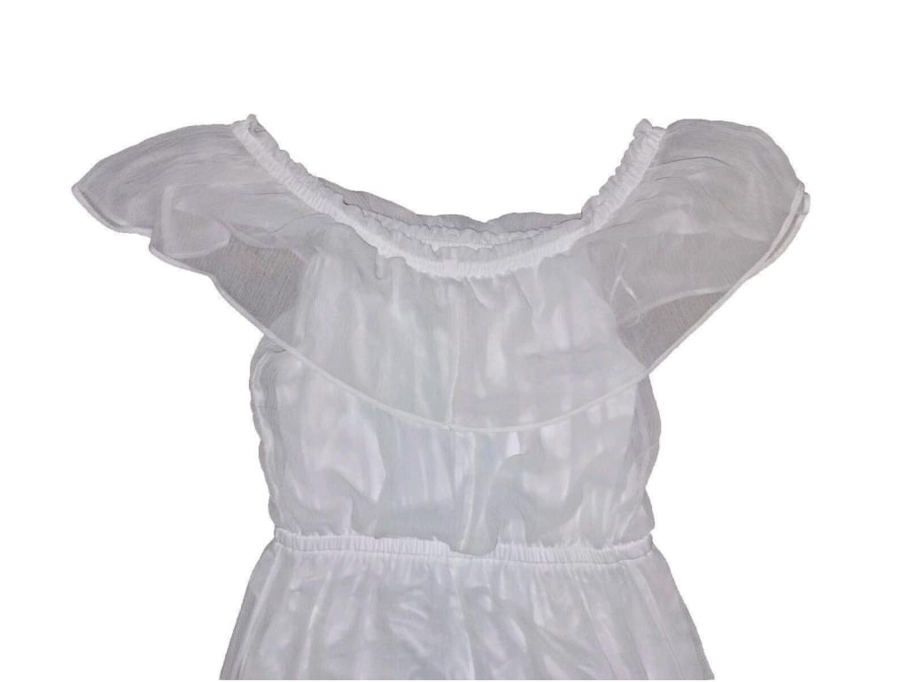Express White Off Shoulder High Low Ruffle Sheer Lined Dress Medium Summer Beach