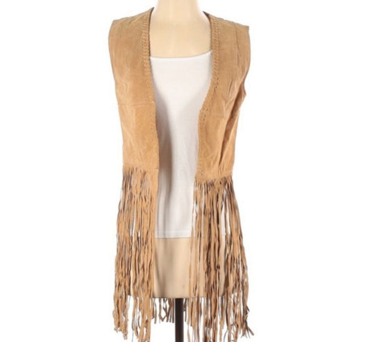 Women's Bagatelle Brown Fringe Suede Vest Size M Genuine Leather Festival