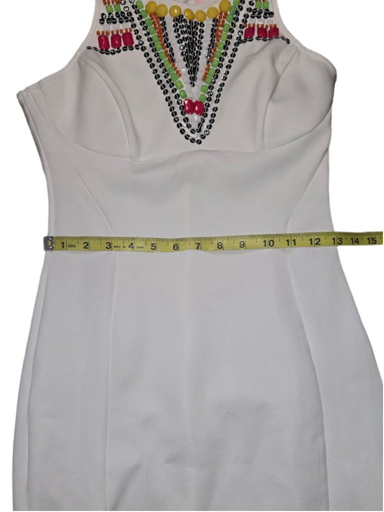 Women's Lipsy London Dress White Beaded Neon Multi Bodycon Fitted US 8