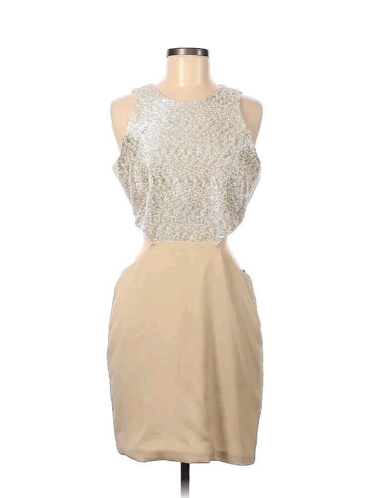 NAVEN Side Cut Out Dress Beige Nude Silver Shimmer  SZ O NWT *MSRP $187*