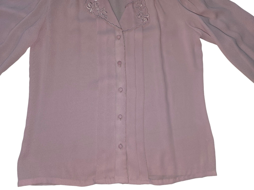 Vintage 60's Judy Bond Blouse Size 10 Pink Embroidered Collar Pleated Front