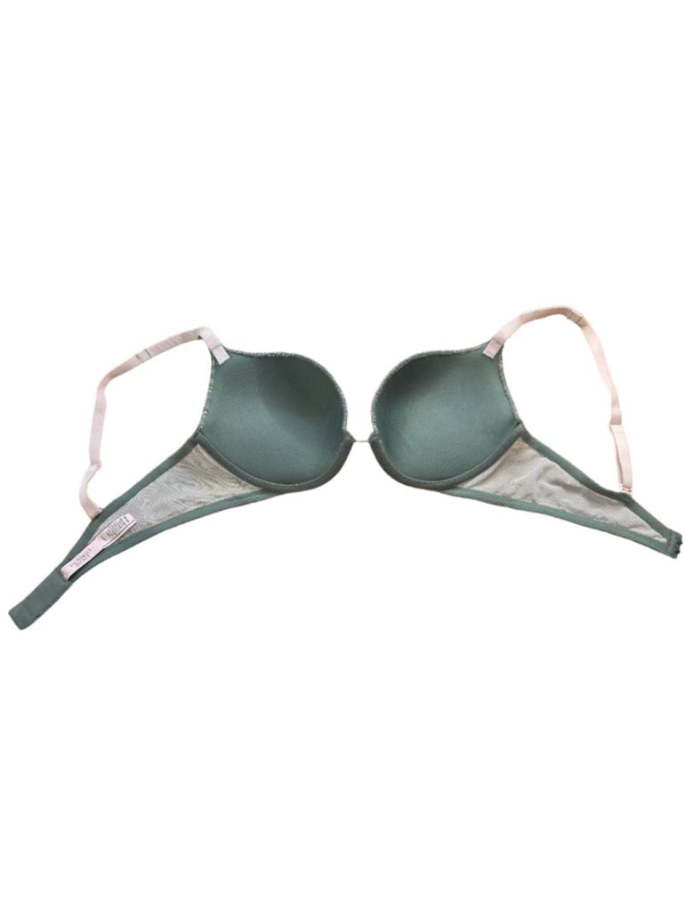 Victoria's Secret Push-Up Bra Green Lace 36C Beige Lining