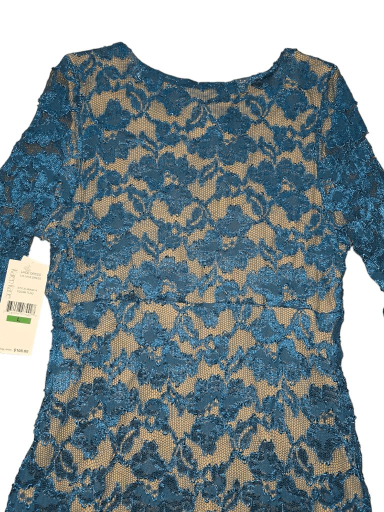 Women's Karen Kane Blue Lace A line Dress Long Sleeve Size L MSRP $108