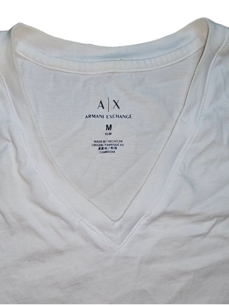 Men's Armani Exchange White V-Neck T-Shirt - Size M