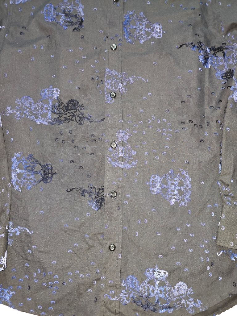 Men's Beverly Hills Polo Club Black and Blue Velvet Floral Button Up Shirt SMALL