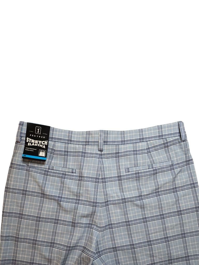 Men's PGA TOUR Blue Plaid Stretch Shorts Size 36 MSRP $65