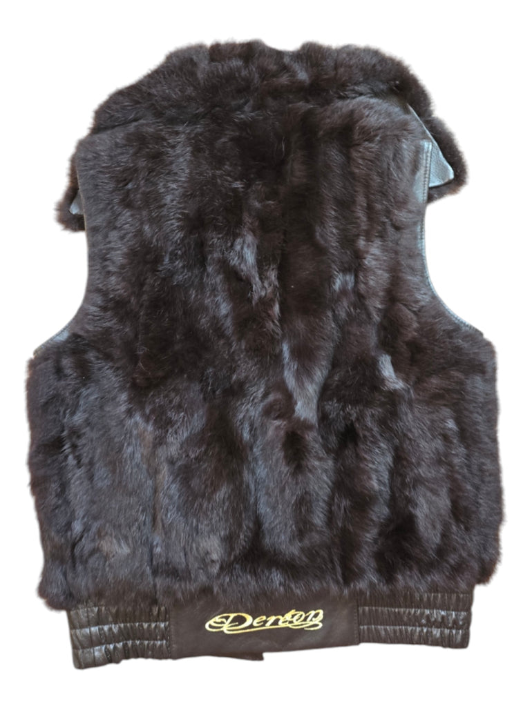 Y2K Women's Beyonce House of Dereon Brown Rabbit Fur Leather Vest Size L