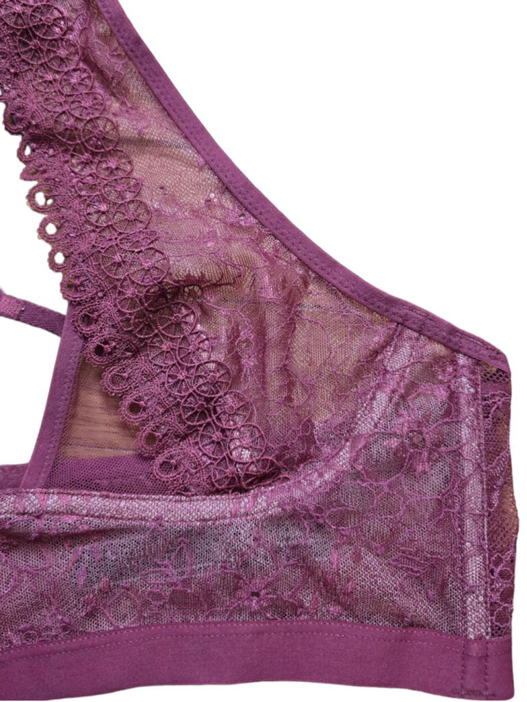 Victorias Secret Very Sexy Floral Lace High-Neck Bralette Size Small Burgundy