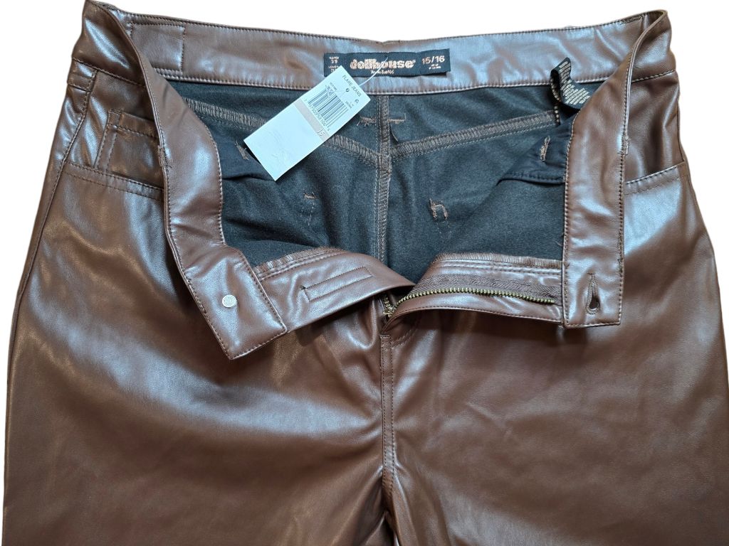 Women's DollHouse Brown Faux Leather Jackie Flare Pants - Size 15/16