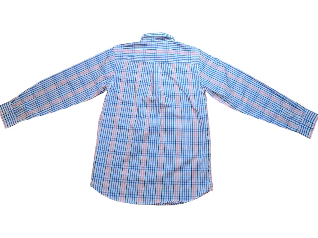 Boys Nautica Blue Pink Green Plaid Button Down Shirt Size 18 Long Sleeve