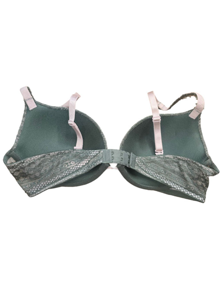 Victoria's Secret Push-Up Bra Green Lace 36C Beige Lining