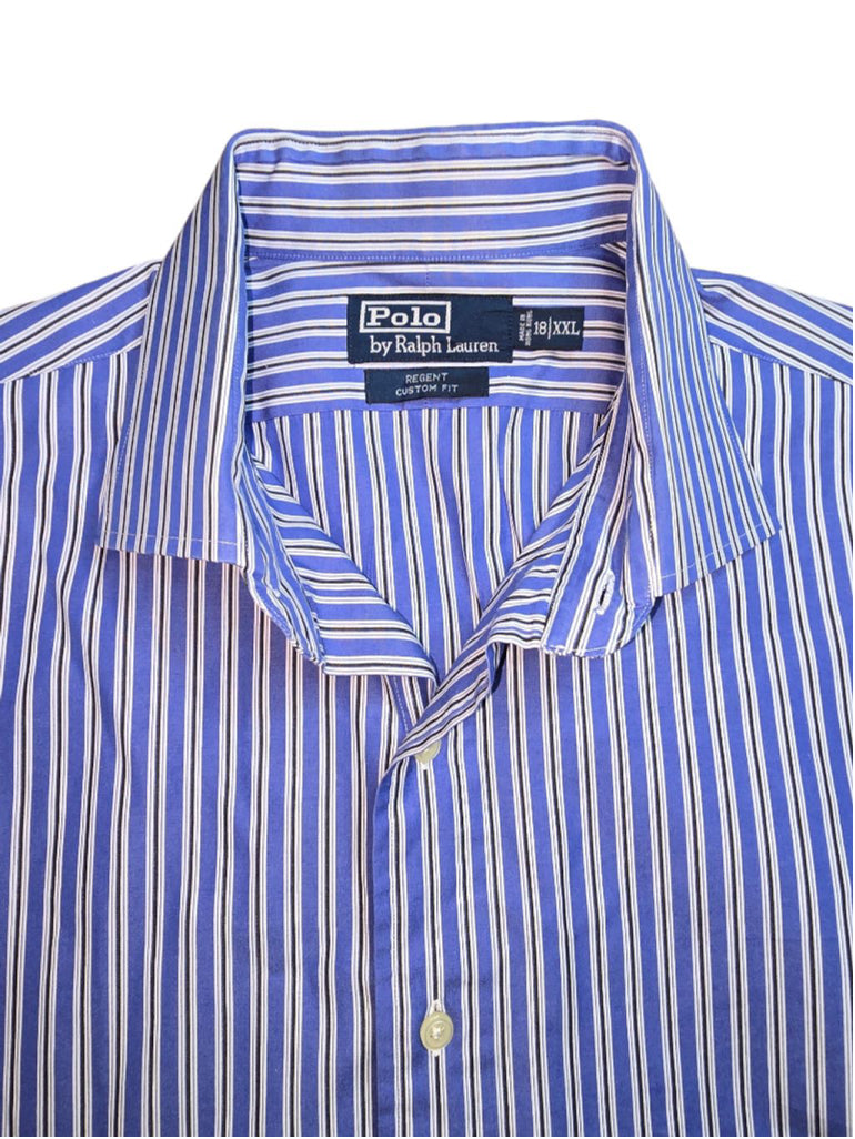 Men's Polo Ralph Lauren Blue White Striped Shirt Size XXL Regent Cuatom Fit