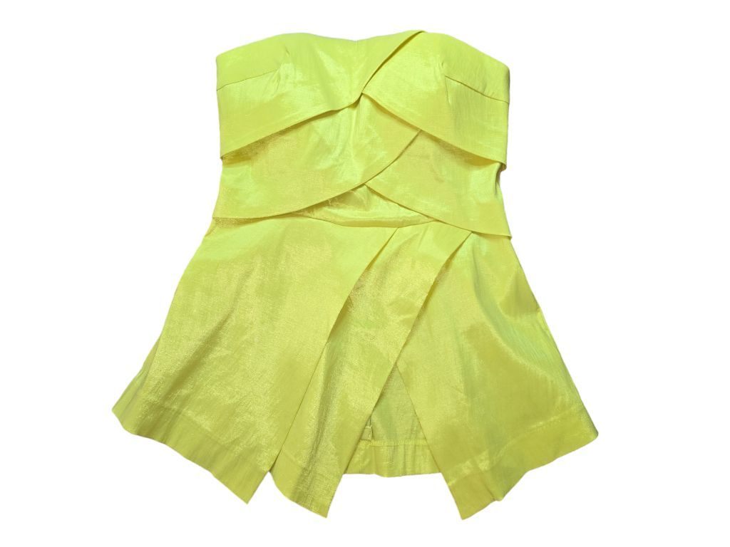 Women's Daisy Yellow Strapless Ruffle Starpless Top Shiny faux satin