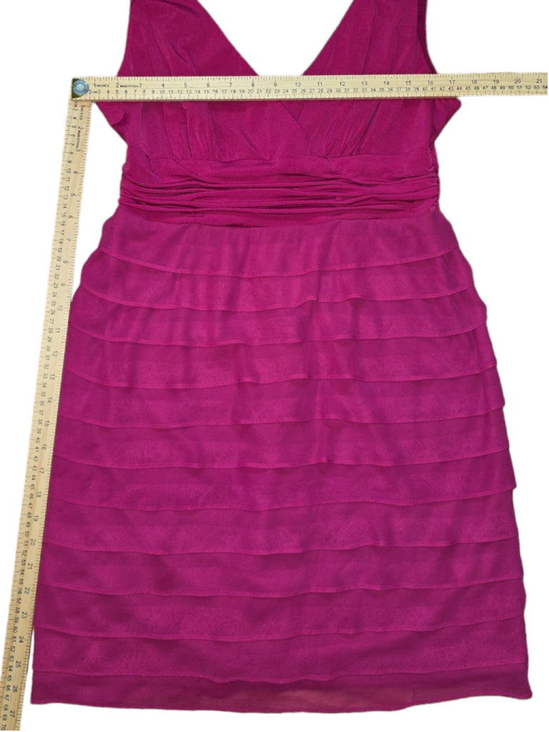 Women's S.L. Fashions Midi Dress SZ 14 Magenta Pink Ruffle Tier Cocktail Evening