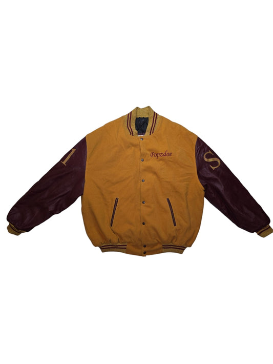 Vintage Men's Webjacket.com Custom Yellow Gold & Marron Varsity Jacket 3XL