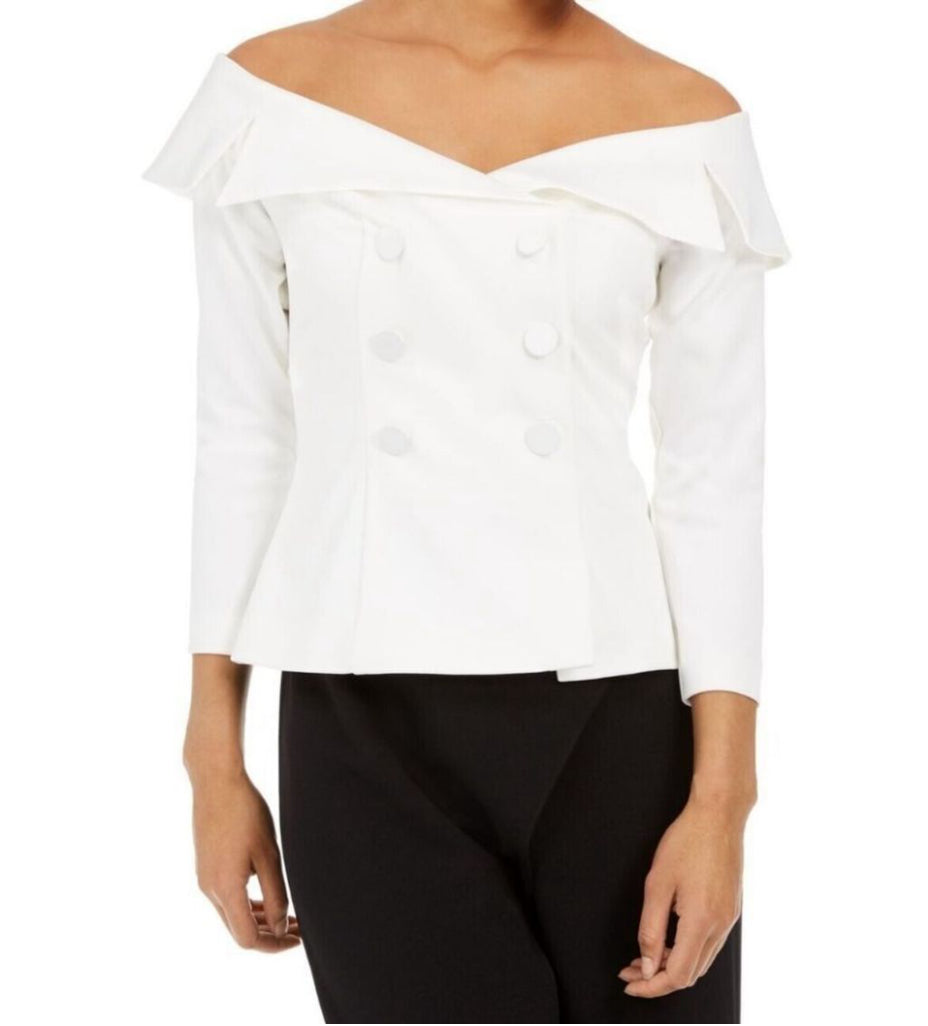 Women's Adrianna Papell White Off Shoulder Blazer Top Size 10P