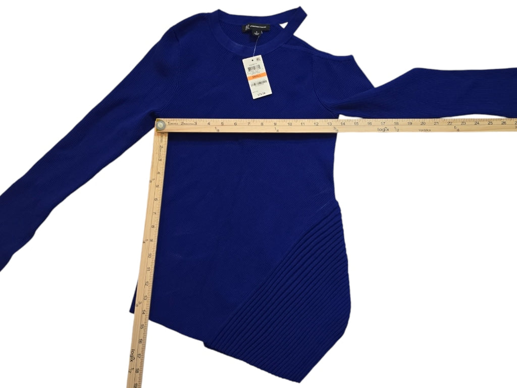 NWT INC Blue sweater cut out shoulder & Asymmetrical Long Sleeve Small MSRP $79