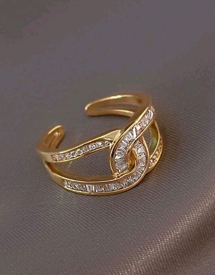 Gold Cubic Zirconia Decor Cuff Ring