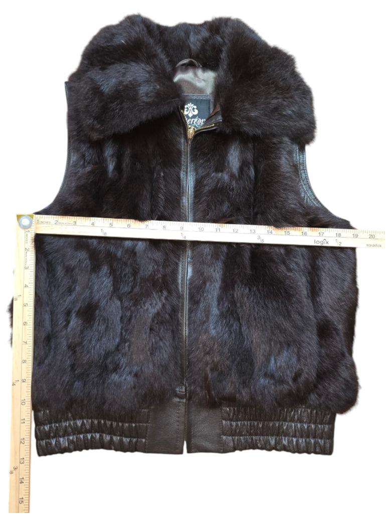 Y2K Women's Beyonce House of Dereon Brown Rabbit Fur Leather Vest Size L