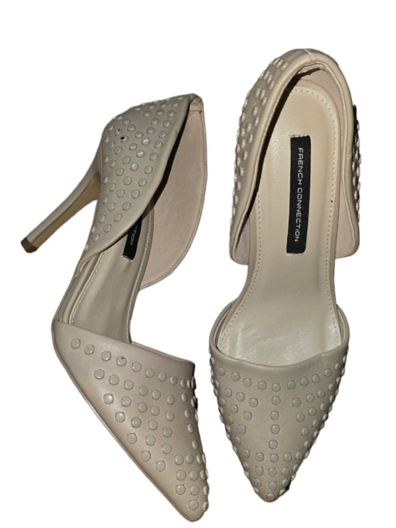 French Connection Womens Stiletto Studded Dorsay Pumps Beige Leather Size 6