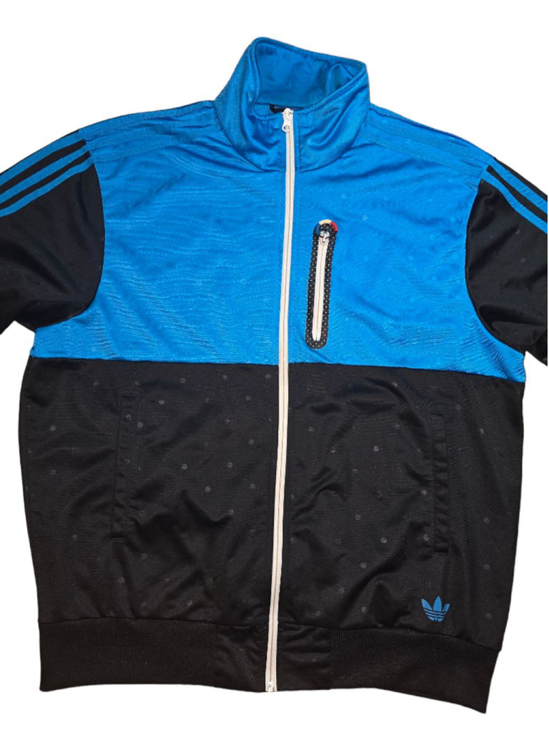 Vintage Adidas Men's Blue and Black Polkadot Track Jacket Size XL Rare 2013