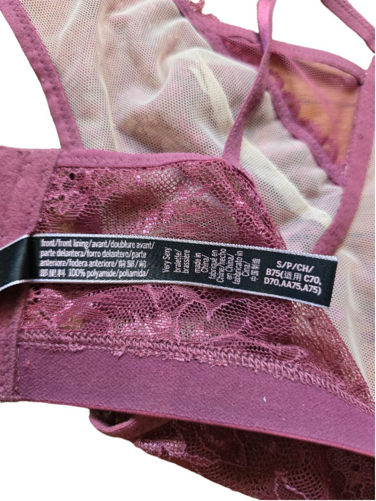 Victorias Secret Very Sexy Floral Lace High-Neck Bralette Size Small Burgundy