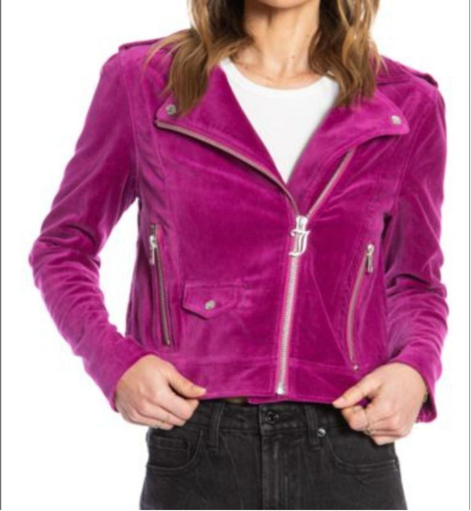 Women's Juicy Couture Pink Fuschia Velvet Vanessa Moto Jacket - Size S