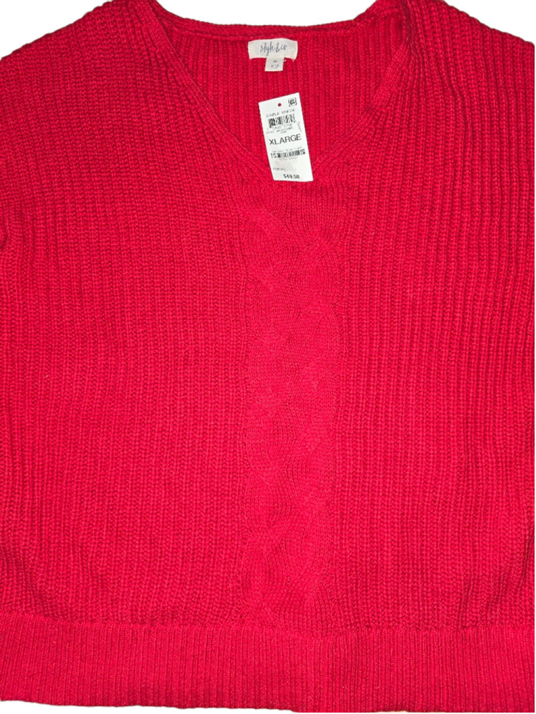 Women's Style & Co Cable Knit Front V-Neck Sweater Size XL MSRP $50 Red