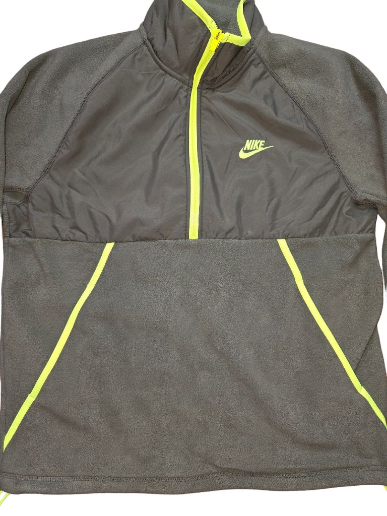 Men's NIKE Fleece Pull Over Half Zip Sweater Green, Neon Green Stripes MEDIUM