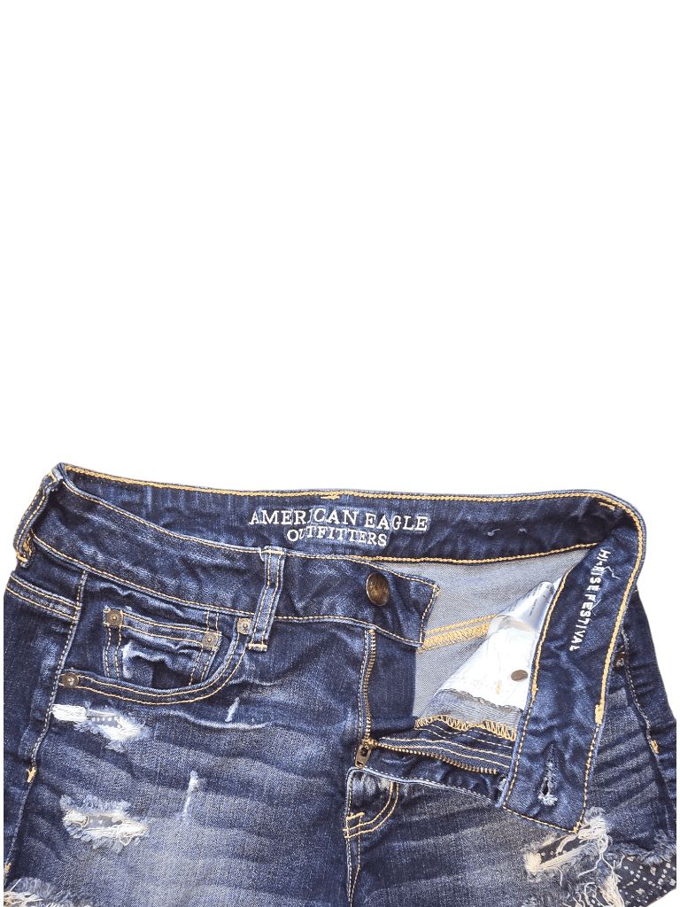 Women's American Eagle Size 4 Stretch Distressed High Rise Festival Jean Shorts