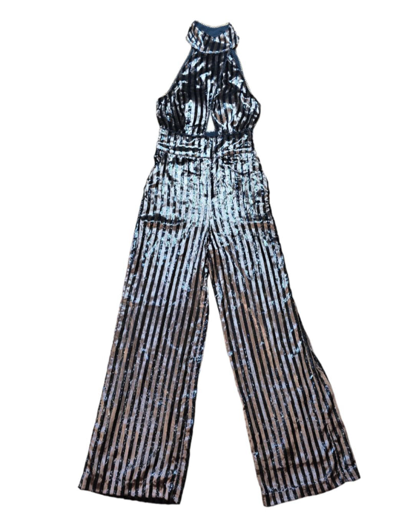 REVOLVE House of Harlow 1960 Black and Gold Striped Sequin Jumpsuit - Size XXS